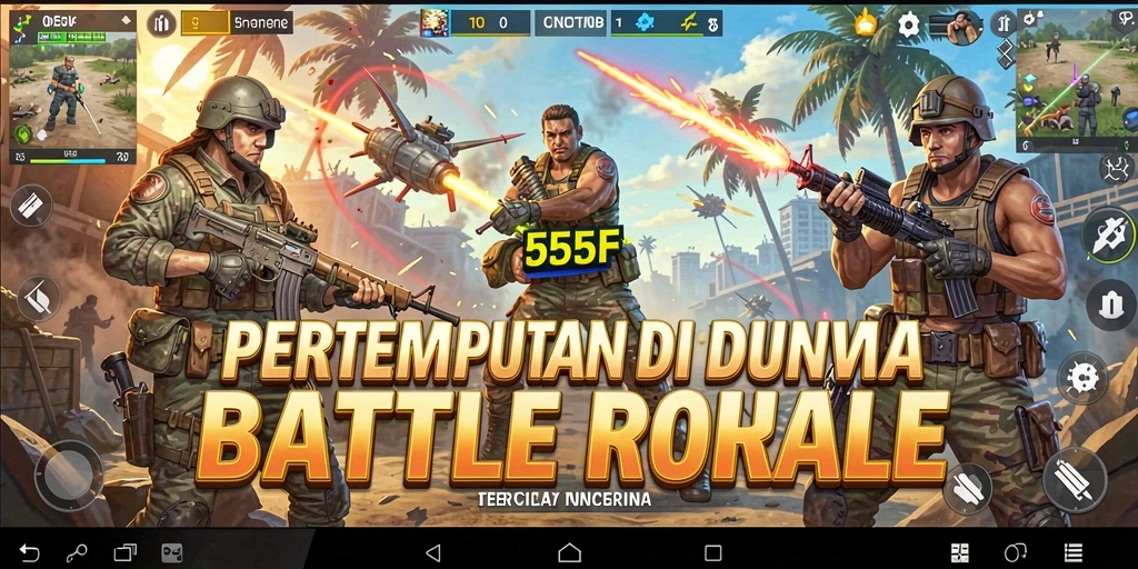 Screenshot gameplay 555F yang menampilkan pertarungan intens di medan perang.