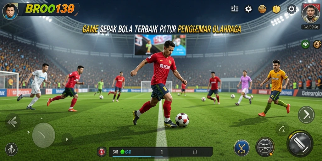 Tangkapan layar gameplay BRO138 menampilkan aksi sepak bola yang mendebarkan.