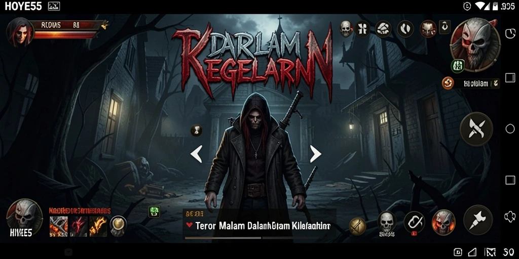 Screenshot gameplay HOYE55 yang menampilkan suasana horor yang mencekam.