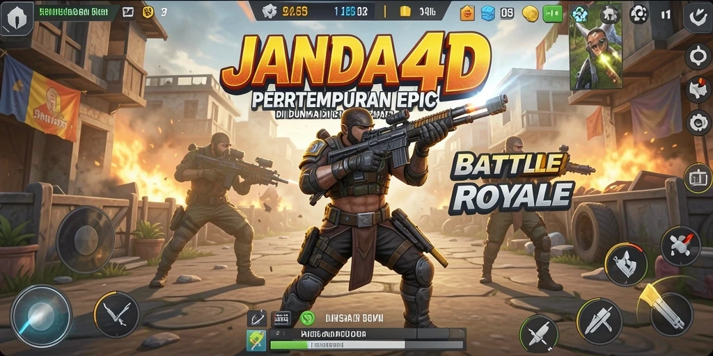 Tampilan gameplay mendebarkan dari JANDA4D dalam pertempuran Battle Royale.