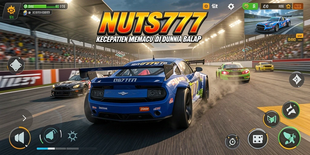 Screenshot NUTS777 menampilkan momen balap mendebarkan di lintasan.