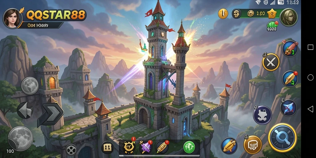 Tampilan gameplay mendebarkan di QQSTAR88 dengan pertahanan menara yang strategis.