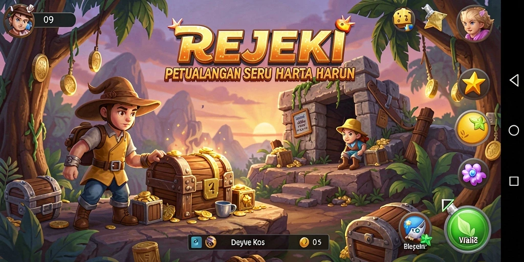 Tampilan gameplay seru dari REJEKI dengan petualangan mengeksplorasi dunia.