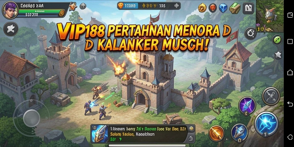 Screenshot VIP188 menampilkan aksi seru dalam pertahanan menara.